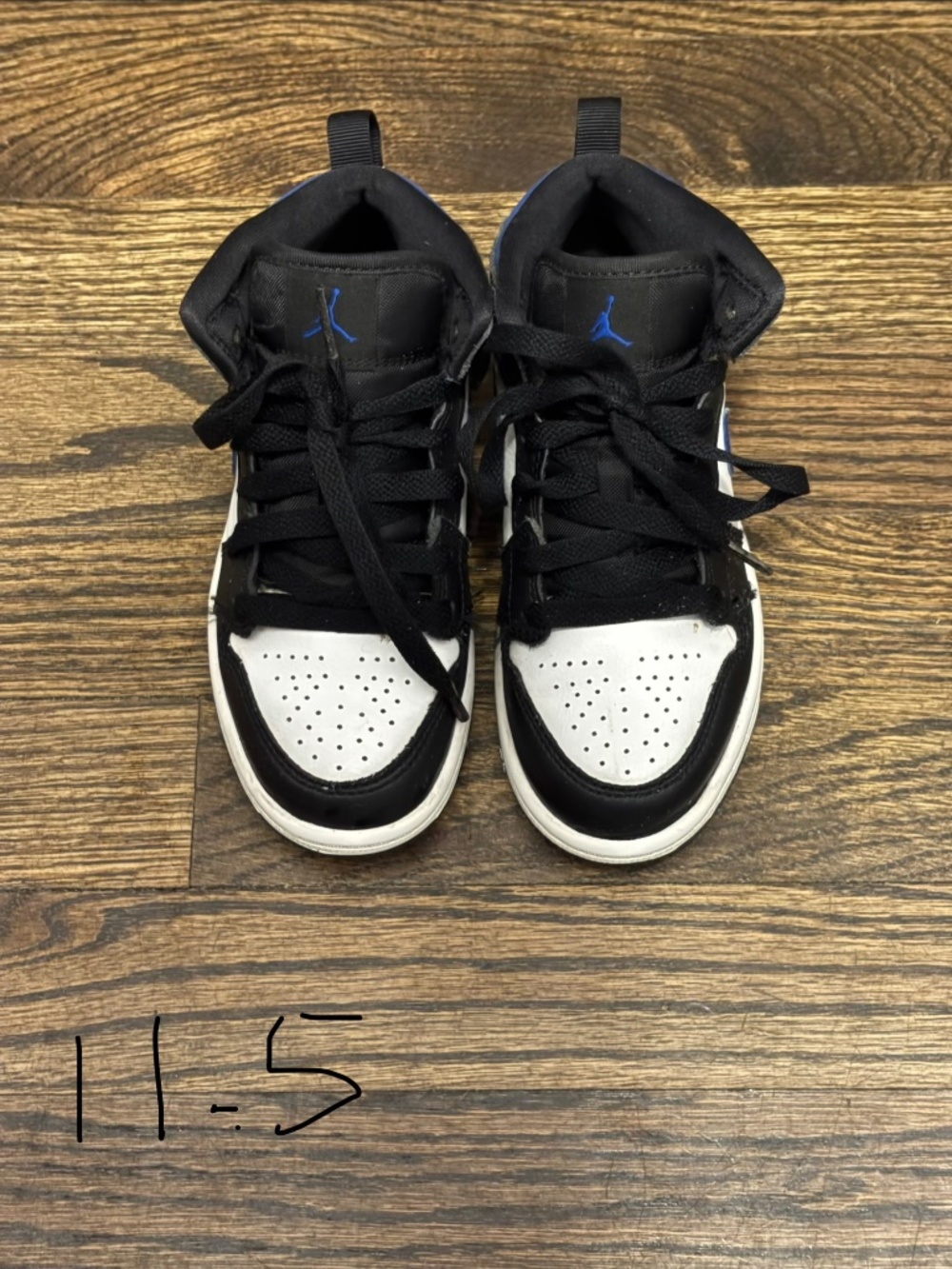 Nike Air Jordan 1 Mid Kids 11.5C Black White Blue 640734-140